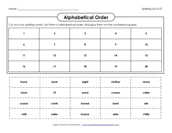 Alphabetical Order - ABC order: Cut and Glue (D-22) Alphabetical Order - ABC order: Cut and Glue (D-22)