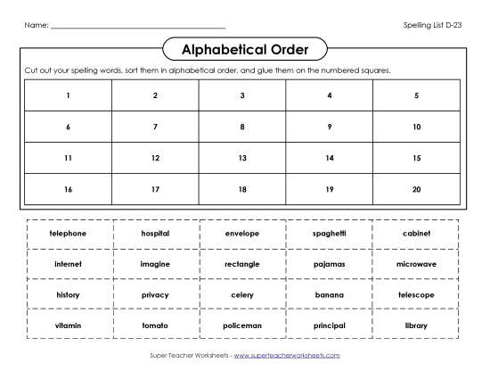 Alphabetical Order - ABC Order: Cut and Glue (D-23)