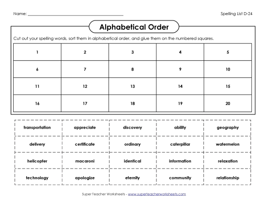 Alphabetical Order - ABC Order: Cut & Glue (D-24) Alphabetical Order - ABC Order: Cut & Glue (D-24)