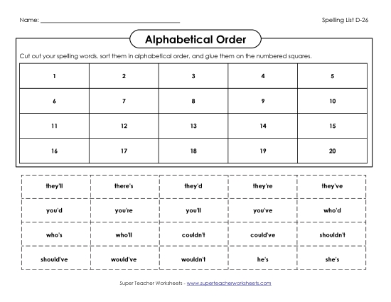 Alphabetical Order - ABC Order: Cut and Glue (D-26) Alphabetical Order - ABC Order: Cut and Glue (D-26)