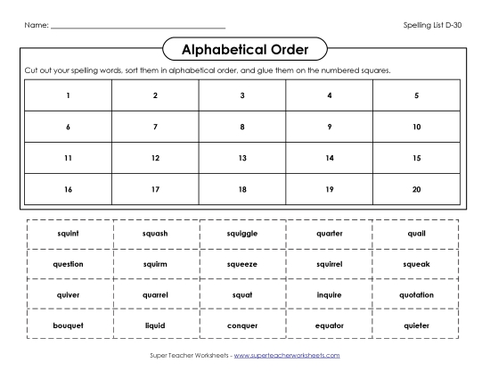 Alphabetical Order - ABC Order: Cut and Glue (D-30) Alphabetical Order - ABC Order: Cut and Glue (D-30)