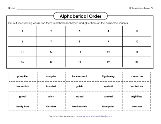 Alphabetical Order - ABC Order: Cut and Glue (D-Halloween) Alphabetical Order - ABC Order: Cut and Glue (D-Halloween)