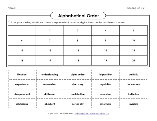 Alphabetical Order - ABC Order: Cut and Glue (E-21)