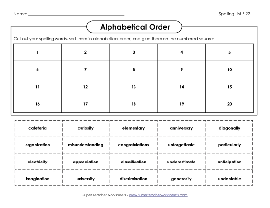 Alphabetical Order - ABC Order: Cut and Glue (E-22)