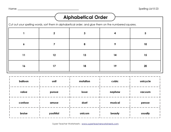 Alphabetical Order - ABC Order: Cut and Glue (E-23)