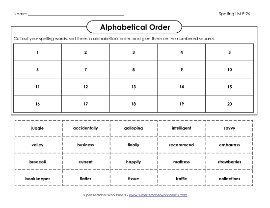 Alphabetical Order - ABC Order Cut-and-Glue (E-26) Alphabetical Order - ABC Order Cut-and-Glue (E-26)