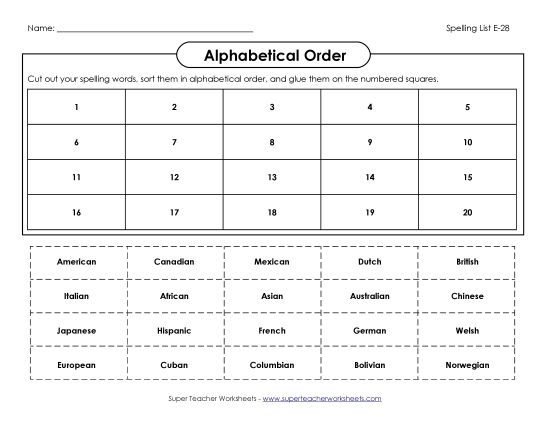 Alphabetical Order - ABC Order: Cut-and-Glue (E-28) Alphabetical Order - ABC Order: Cut-and-Glue (E-28)