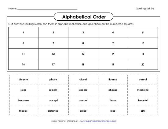 Alphabetical Order - ABC Order: Cut & Glue (E-6)