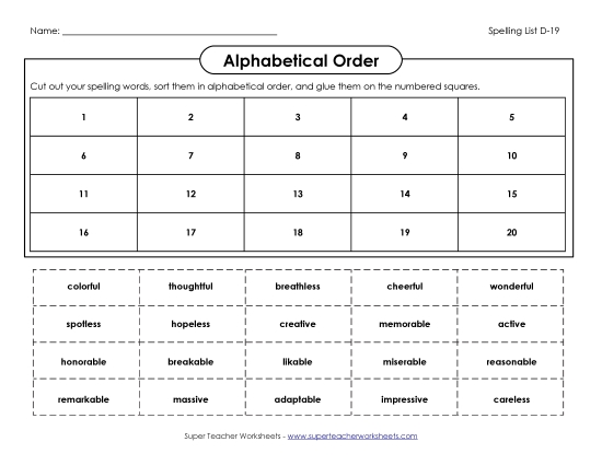 Alphabetical Order - ABC Order: Cut and Gue (D-19) Alphabetical Order - ABC Order: Cut and Gue (D-19)
