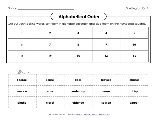 Alphabetical Order - ABC Order: Cut & Paste (C-11)