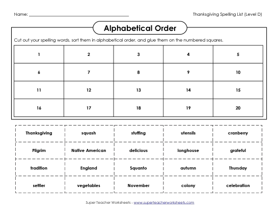 Alphabetical Order - ABC Order: Cut and Paste (D-Thanksgiving) Alphabetical Order - ABC Order: Cut and Paste (D-Thanksgiving)