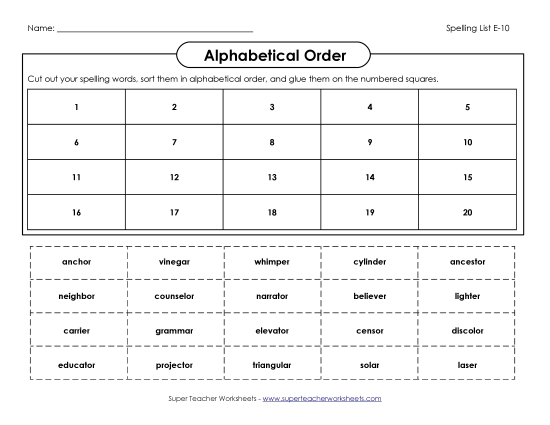 Alphabetical Order - ABC Order: Cut-Glue (E-10)