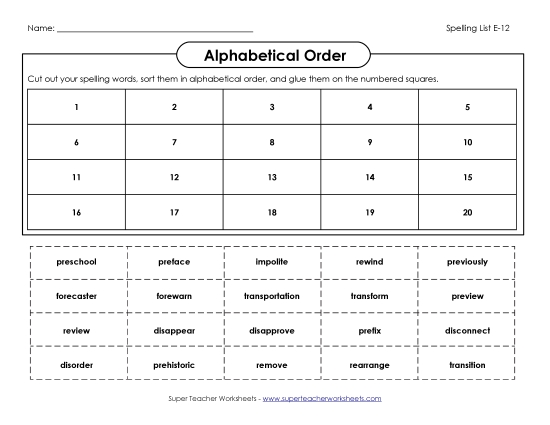 Alphabetical Order - ABC Order: Cut-Glue (E-12)