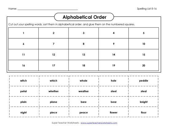 Alphabetical Order - ABC Order: Cut-Glue (E-16)