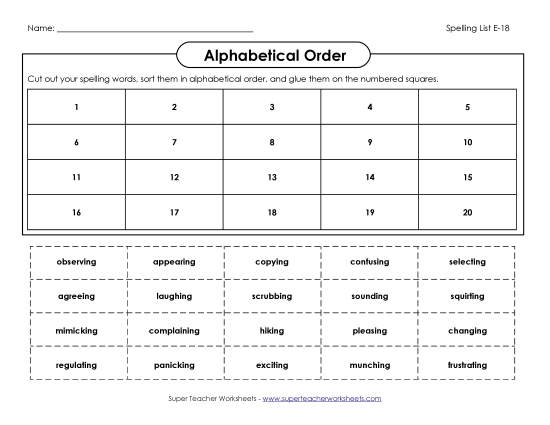 Alphabetical Order - ABC Order: Cut-Glue (E-18)
