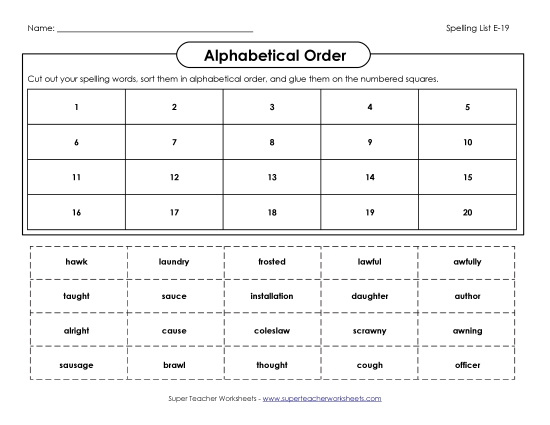 Alphabetical Order - ABC Order: Cut Glue (E-19)
