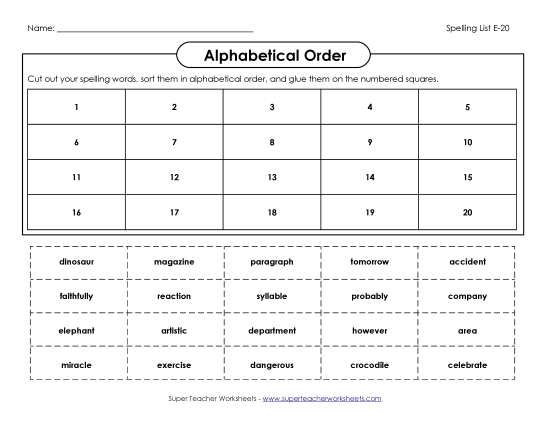 Alphabetical Order - ABC Order: Cut-Glue (E-20)