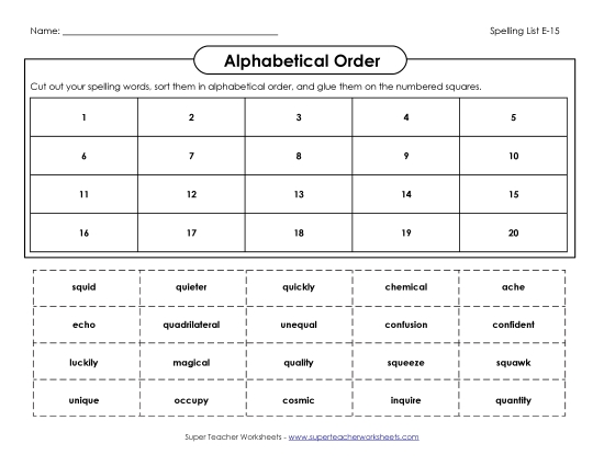 Alphabetical Order - ABC Order: Cut-Paste (E-15)