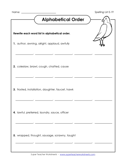 Alphabetical Order - ABC Order (E-19) Alphabetical Order - ABC Order (E-19)