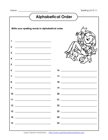 Alphabetical Order - ABC Order: Full List (D-11) Alphabetical Order - ABC Order: Full List (D-11)