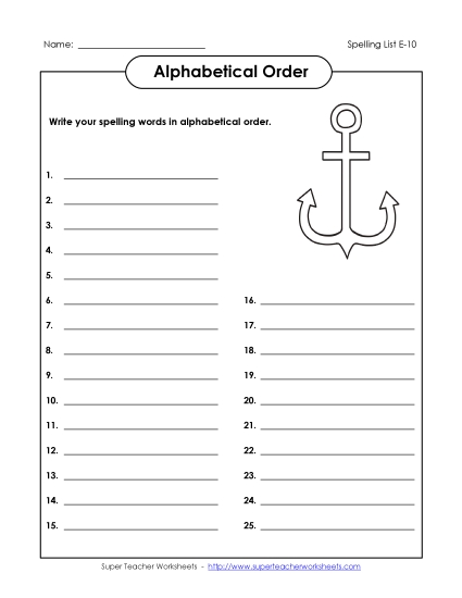 Alphabetical Order - ABC Order: Full List (E-10)