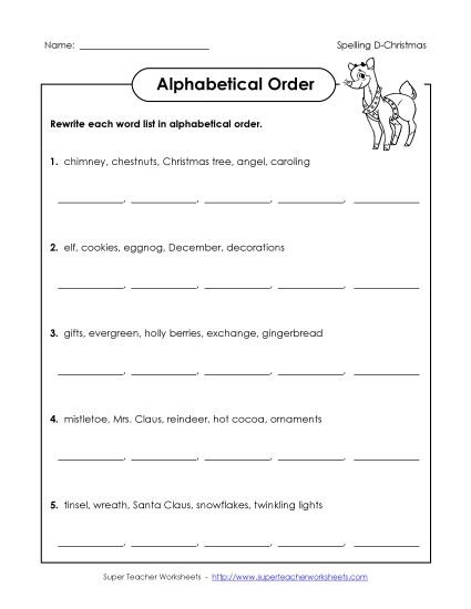 Alphabetical Order - ABC Order Spelling Word Groups (D-Christmas) 