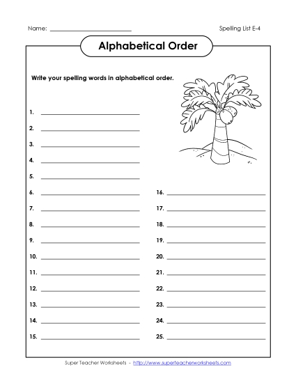 Alphabetical Order - ABC Order: Whole List (E-4) Alphabetical Order - ABC Order: Whole List (E-4)