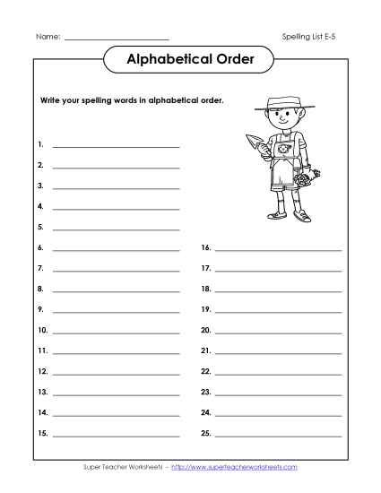 Alphabetical Order - ABC Order: Whole List (E-5)