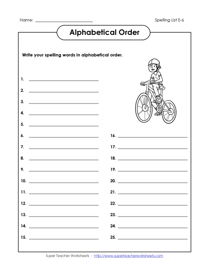 Alphabetical Order - ABC Order: Whole List (E-6)