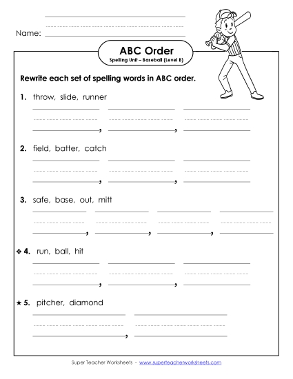 ABC Order - ABC Order - Word Sets (B-Baseball) 