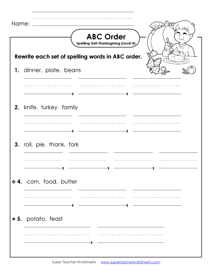 ABC Order Activities - ABC Order - Word Sets (B-Thanksgiving)