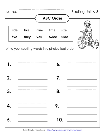 ABC Order - ABC Order: Write (A-8)