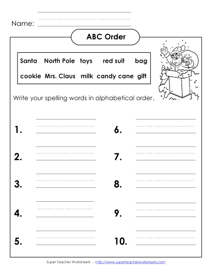 ABC Order - ABC Order: Write Full List (B-Christmas) 