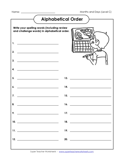 ABC Order - ABC Order: Write It Out (C-Months and Days) ABC Order - ABC Order: Write It Out (C-Months and Days)