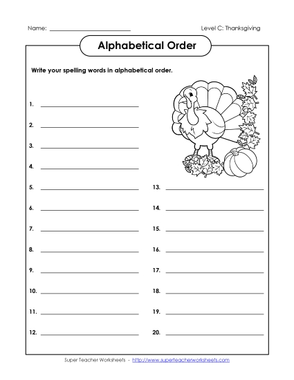 ABC Order - ABC Order: Write it Out (C-Thanksgiving) 