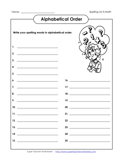 ABC Order - ABC Order: Write List ABC Order - ABC Order: Write List