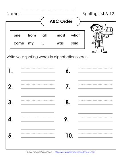 ABC Order - ABC Order: Write List (A-12) ABC Order - ABC Order: Write List (A-12)