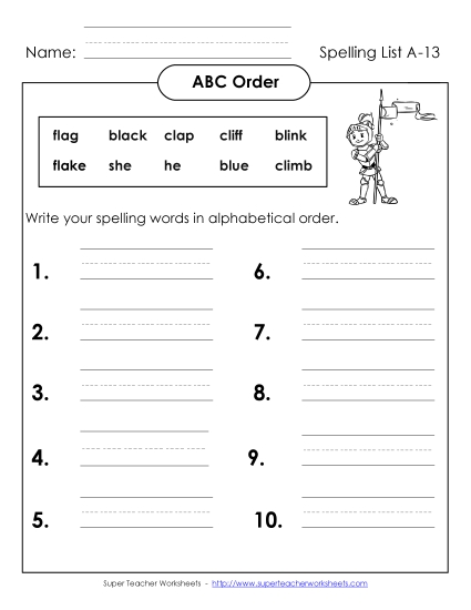 ABC Order - ABC Order: Write List (A-13) 