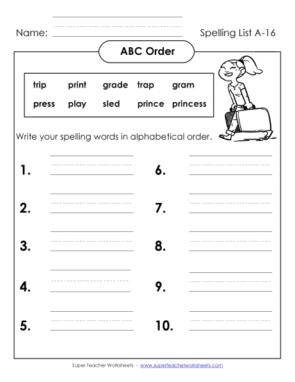 ABC Order - ABC Order: Write List (A-16) ABC Order - ABC Order: Write List (A-16)