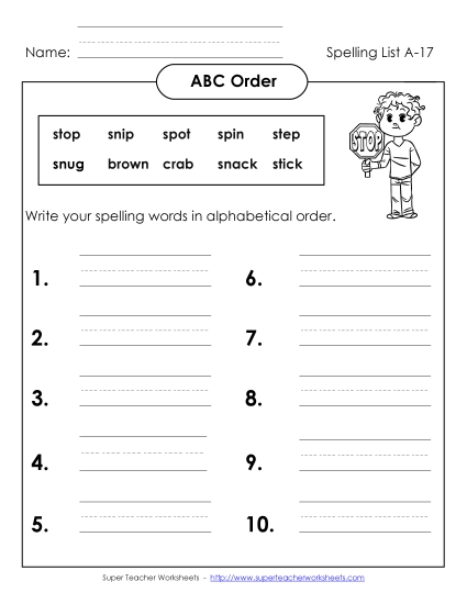 ABC Order - ABC Order: Write List (A-17)