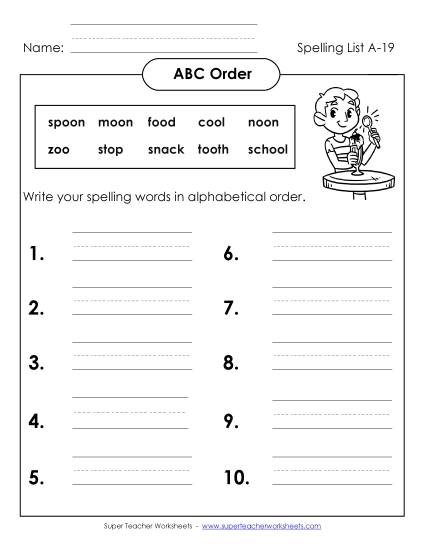 ABC Order - ABC Order: Write List (A-19) ABC Order - ABC Order: Write List (A-19)