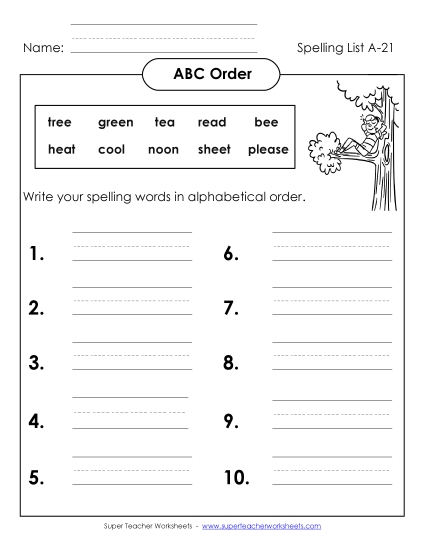ABC Order - ABC Order: Write List (A-21)