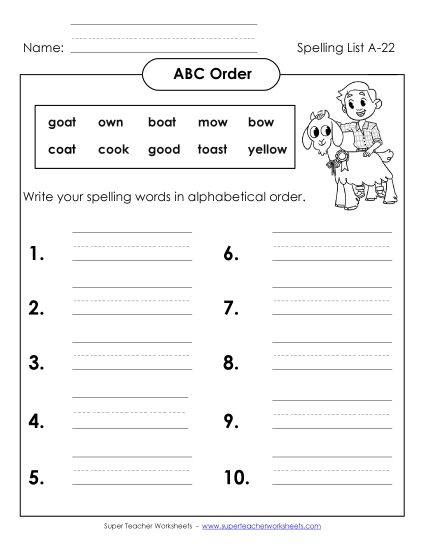 ABC Order - ABC Order: Write List (A-22) ABC Order - ABC Order: Write List (A-22)