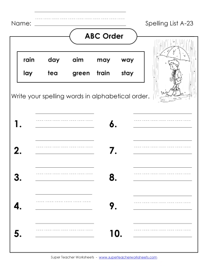 ABC Order - ABC Order: Write List (A-23)