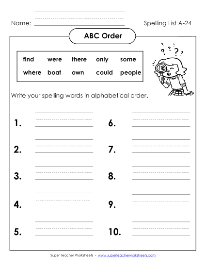 ABC Order - ABC Order: Write List (A-24)