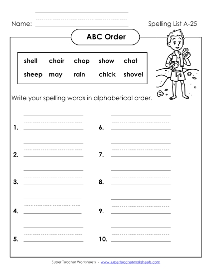 ABC Order - ABC Order: Write List (A-25)