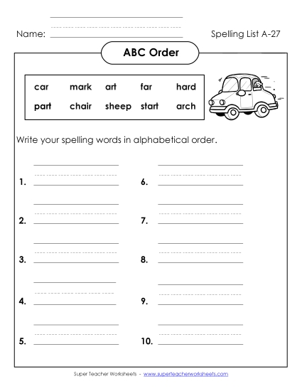 ABC Order - ABC Order: Write List (A-27)