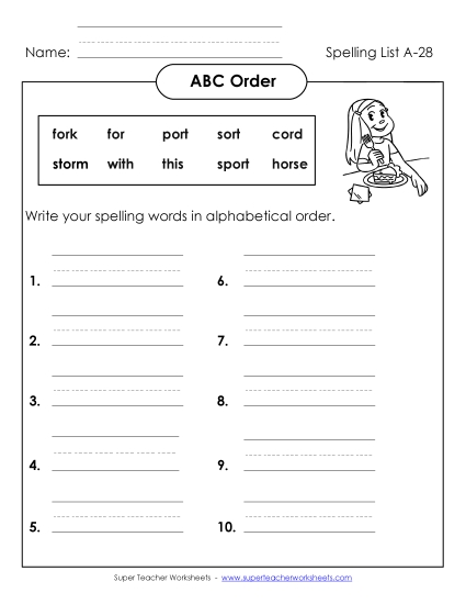 ABC Order - ABC Order: Write List (A-28)