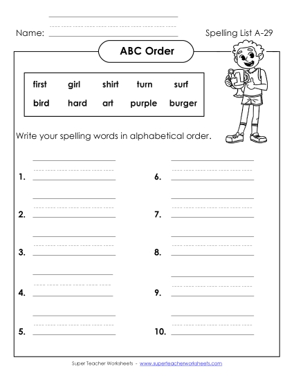 ABC Order - ABC Order: Write List (A-29)