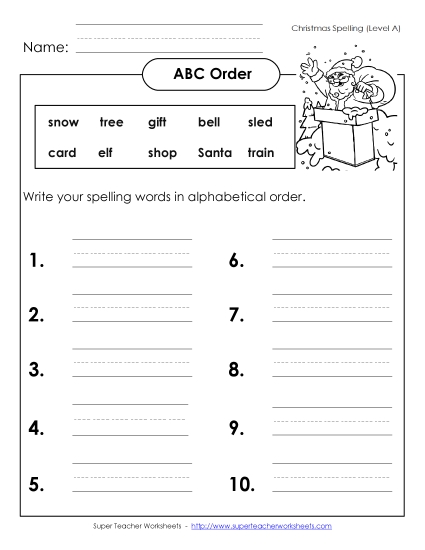 ABC Order - ABC Order: Write List (A-Christmas) 